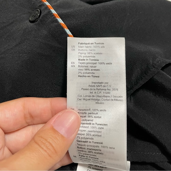 Sandro Paris ‘Paul’ Piped Silk V-Neck Blouse Black Size 1 / Small - Picture 9 of 12